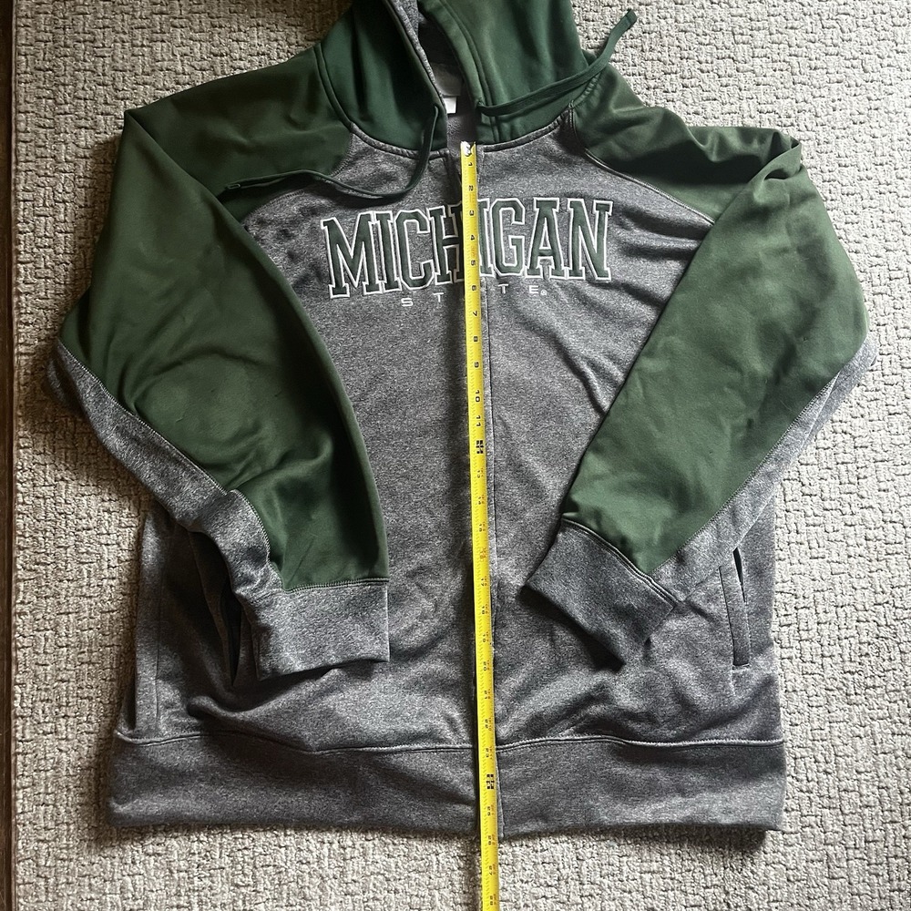 Knights Apparel Michigan State Spartans Mens 2XL Full Zip Hoodie Gray Green FLAW - Picture 12 of 16